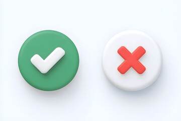 A detailed illustration featuring a green circle with a white checkmark and a white circle with a red cross symbolizing approval and rejection respectively