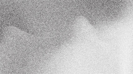 Noise gradient grain background with abstract black and white effect. Paint vector brush dots and shapes on grainy sand paper. Wavy spray grunge with dark space circles and vintage splatter fluid.