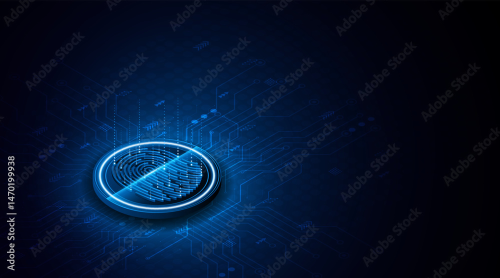 Aufkleber Abstract technology circuit board background. Fingerprint scanning cybersecurity concept. modern technology innovation concept background	