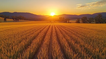 Golden Sunrise over a Wheat Field