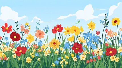 Naklejka premium Colorful Wildflowers with Sunny Meadow.