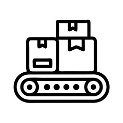 Package on Production Line Icon – Supply Chain and Manufacturing Symbol