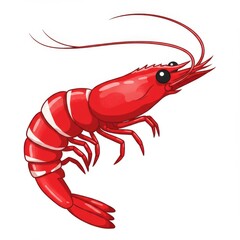 Red Shrimp with White Stripes Cartoon Illustration