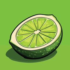 Cartoon Style Illustration Of A Half Lime Slice On Green Background