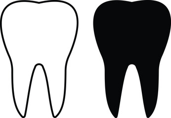 Tooth Icon set. Symbol isolated white background. Silhouette and Line Icon  vector illustration. a tooth with a black and white outline. 
