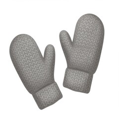 Pair of Grey Knitted Mittens on White Background