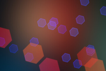 Kolorowe tło z przezroczystymi heksagonami i efektem bokeh na ciemnym gradientowym tle, nowoczesna abstrakcyjna grafika do projektów i tapet. © Henryk Guziak