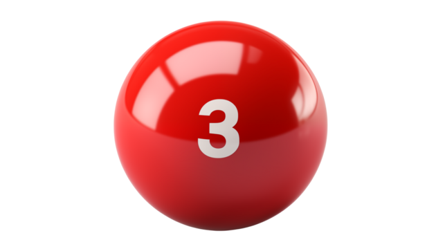 Red Sphere with Number Three Glossy Three Dimensional Render for Design Projects