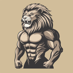 Muscular Lion Man Standing Tall With Powerful Physique And Intense Expression