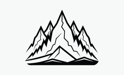 mountain range silhouette, rocky peaks vector, landscape ridge outline, black white mountains