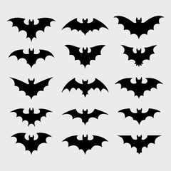 Fototapeta premium Vampire bat silhouette. Halloween bats decoration, hanging cave flittermouse, and scary rear mous animal vector. Halloween bats decoration, hanging cave flittermouse and scary rear mous animal