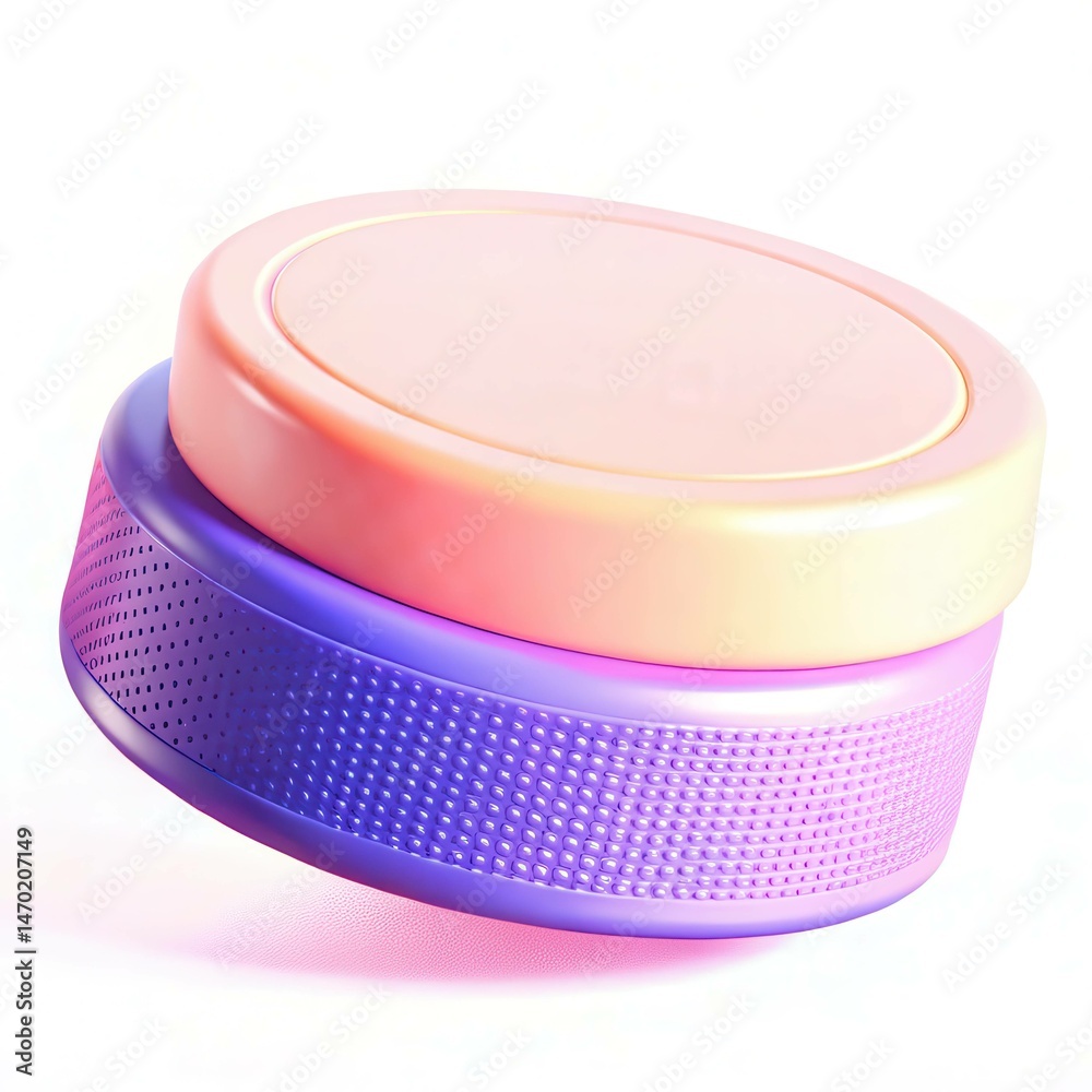 Poster a colorful, modern container with a textured surface and a smooth lid, displayed in a gradient of pi