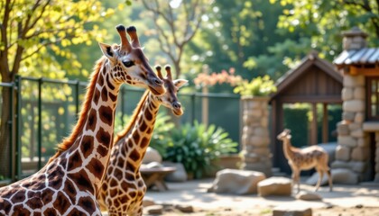 Obraz premium Graceful Giraffes in a Natural Habitat Setting Surrounded by Lush Greenery, Perfect for Wildlife Enthusiasts and Nature Lovers Exploring Animal Behavior