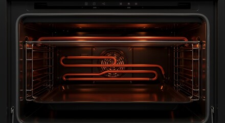 Obraz premium Illuminated Preheating Oven Interior with Glowing Heating Elements in High Quality Studio Shot