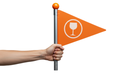 Isolated Hand Holding Orange Flag with Wine Glass Symbol