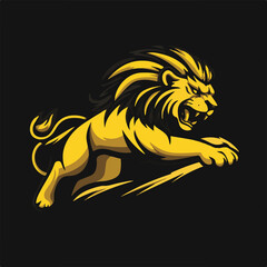 Golden Lion Leaping Animal Illustration Vector On Black Background Power And Speed