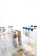 Close-up of the medical apulas. Concept of inoculation, vaccination. 