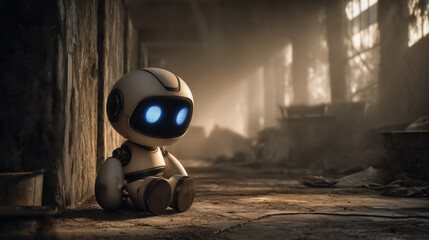 Illustration of a cute, abandoned robot