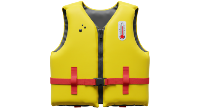 Isolated Yellow Life Vest with Thermometer