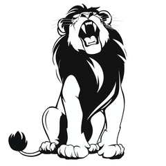 Roaring Lion Vector Illustration In Black And White Detailed Design