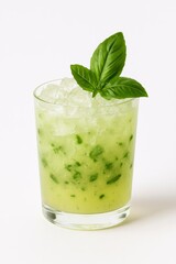 Refreshing Gin Basil Smash Cocktail With Crushed Ice and Fresh Basil Leaves in a Glass