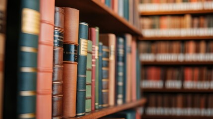 Naklejka premium History Legacy Impact Concept, Grand Library Filled with Centuries-Old Books in Classic Wooden Bookshelves
