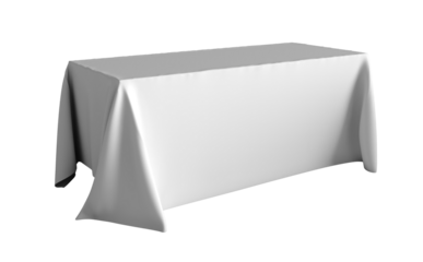 Table covered with blank tablecloth isolated on isolated. Realistic mockup. Mockup template for design