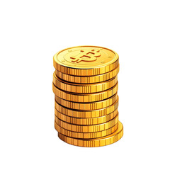 Stack of golden bitcoin coins isolated on transparent background png