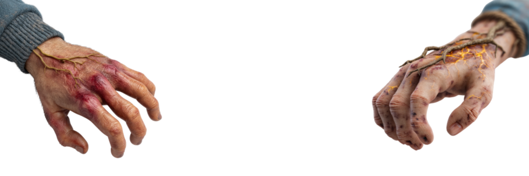 Halloween themed transparent background hands with wounds and grime