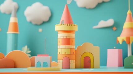 Colorful children's castle,  playful 3D scene