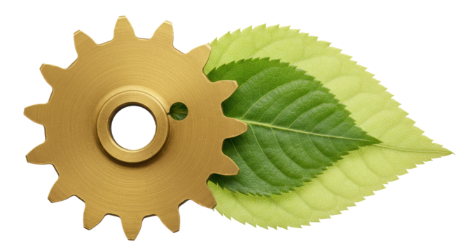 Isolated Cogwheel with Leaf