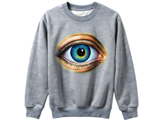 Gray Sweatshirt with Large Eye Print: Unique Fashion Statement