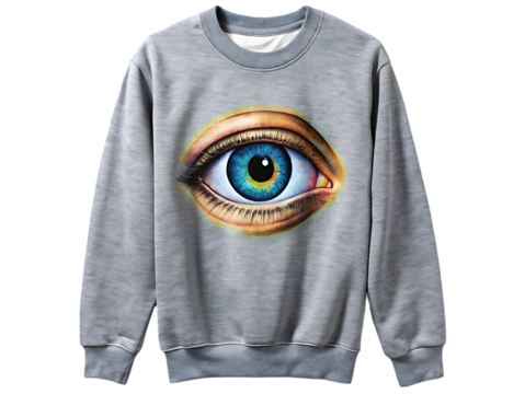 Gray Sweatshirt with Large Eye Print: Unique Fashion Statement