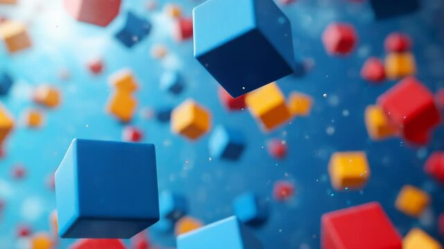 Floating colorful cubes in a blue space