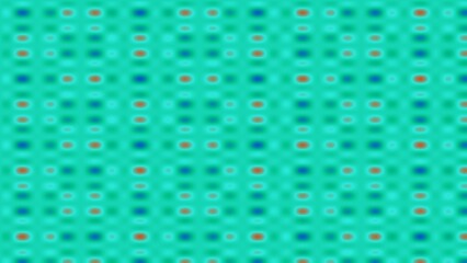Teal repeating pattern with blurred orange and blue dots
