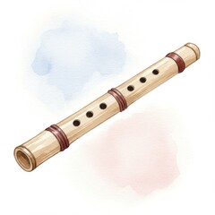 Naklejka premium Beige Bamboo Flute with Watercolor Background