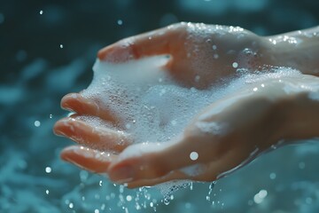 Obraz premium A rustic setting displays an eco-friendly soap bar held in human hands gently.