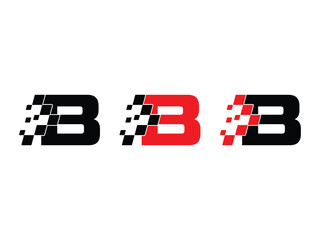 Letter B with racing flag symbol icon design vector isolated transparent background