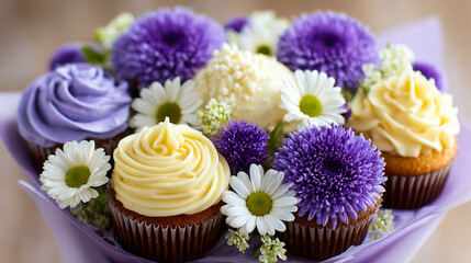 Delightful Cupcake Bouquet With Vibrant Flowers for Special Occasions