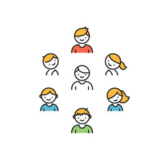 Flat color icon of children sitting in a circle, designed for preschool-themed materials