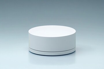 Empty, round, white podium on light-blue background