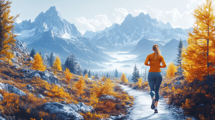 Runner on mountain trail in autumn