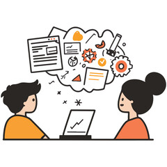 Two People Collaborating On Business Strategy And Planning Doodle Illustration