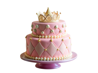 Princess Cake Image: Pink Two-Tier Cake with Gold Crown