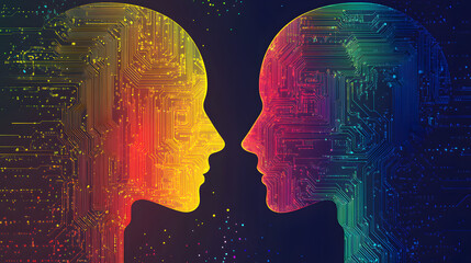 Ai and humanity digital introspection through abstract portraits in a virtual realm