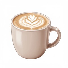 Beige Mug of Latte Coffee with Foam Art