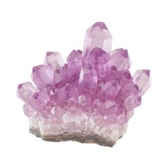 Fototapeta premium Vibrant Purple Amethyst Crystal Cluster on White Background