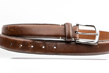 Elegant Brown Leather Belt with Classic Silver Buckle and Fine Stitching
