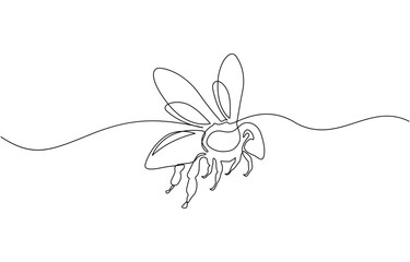Honey bee continuous one line art drawing of vector, One continuous line drawing of a honeybee.single line drawing of a flying bee. line art isolated on a white background.
