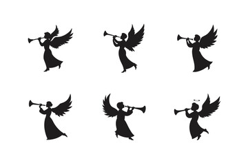 angel blowing trumpet vector silhouette